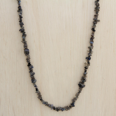 Labradorite long beaded necklace, 'Midnight Waterfall' - Natural Labradorite Long Beaded Necklace from Brazil