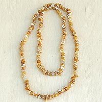 Calcite long beaded necklace, 'Sunny Beach'