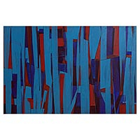 'Simplicity' - Signed Blue Original Abstract Painting from Brazil