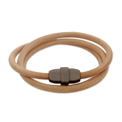 Handcrafted Beige Leather Wrap Bracelet from Brazil
