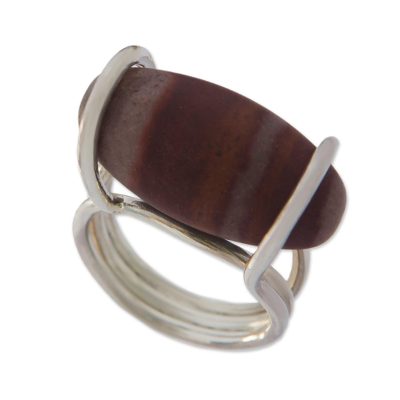 Jasper and 925 Silver Minimalist Cocktail Ring from Brazil