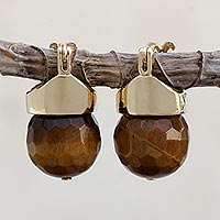 Featured review for Gold plated tigers eye drop earrings, Honey Acorn