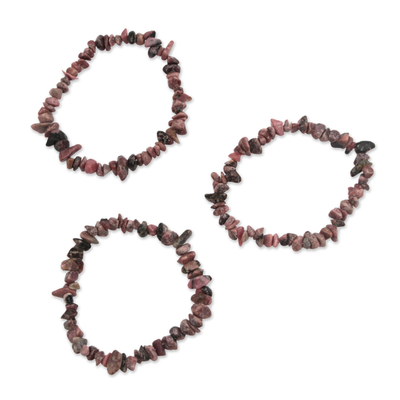 Set of 3 Handcrafted Dusty Rose Rhodonite Pink Stretch Bracelets