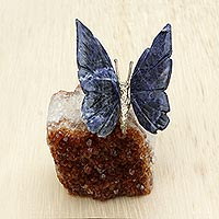 Natural Gemstone Butterfly Sculpture from Brazil,'Blue Butterfly'