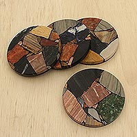 Gemstone coasters, 'Pieces of Earth' (set of 4) - Set of Four Circular Gemstone Coasters from Brazil