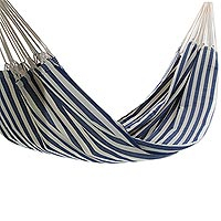 Cotton hammock, 'Maritime Brazil' (double) - Woven Striped Cotton Double Hammock from Brazil