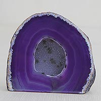 Accesorio de decoración de ágata, 'Geoda púrpura' - Accesorio de decoración de piedras preciosas de ágata púrpura de Brasil