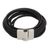 Leather wrap bracelet, 'Lunar Rotations' - Modern Black Leather Wrap Bracelet from Brazil thumbail