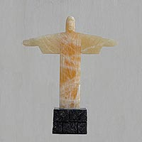 Calcite sculpture, 'Christ the Redeemer' - Calcite and Black Marble Christ the Redeemer Sculpture