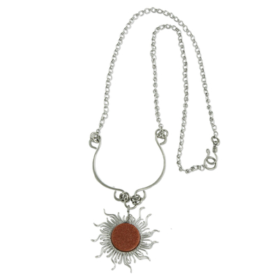 Sunstone pendant necklace, 'Sun Rays' - Handcrafted Sunstone Sun-Themed Pendant Necklace from Brazil