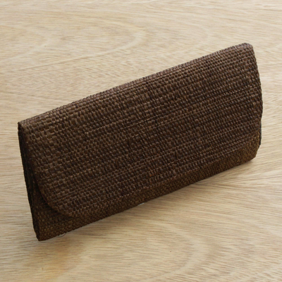Palm leaf clutch, 'Jungle Bungalow' - Handmade Palm Leaf Clutch Handbag in Mahogany from Brazil