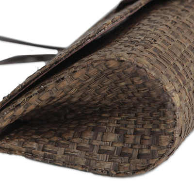 Palm leaf clutch, 'Jungle Chic in Sepia' - Handcrafted Palm Leaf Baguette in Sepia from Brazil