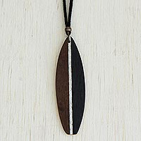 Men's wood pendant necklace, 'Surf's Up'