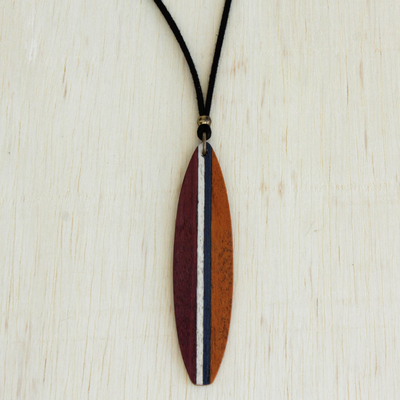 Men's wood pendant necklace, 'Surfer's Life' - Men's Wood Pendant Necklace in Brown from Brazil