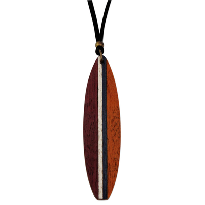 Men's wood pendant necklace, 'Surfer's Life' - Men's Wood Pendant Necklace in Brown from Brazil