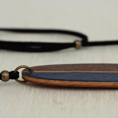 Men's wood pendant necklace, 'Surfer's Soul' - Men's Surfboard-Shaped Wood Pendant Necklace from Brazil