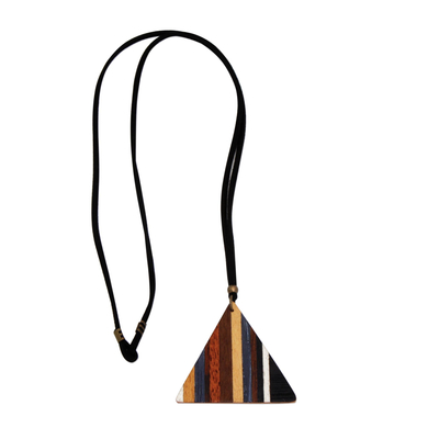 Colorful Triangular Wood Pendant Necklace from Brazil