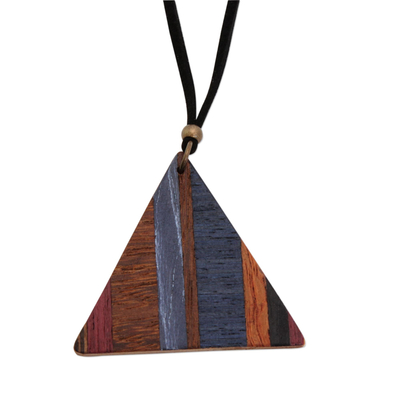 Wood pendant necklace, 'Transcendent Triangle' - Triangular Wood Pendant Necklace from Brazil