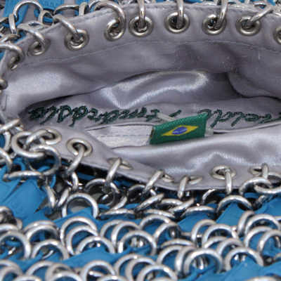 Zipper pull shoulder bag, 'Blue Treasure' - Recycled Zipper Pull Shoulder Bag in Blue from Brazil