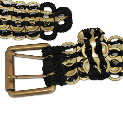 Soda pop-top belt, 'Gold Upcycled Sophistication' - Handmade Upcycled Soda Pop-Top Belt in Gold from Brazil