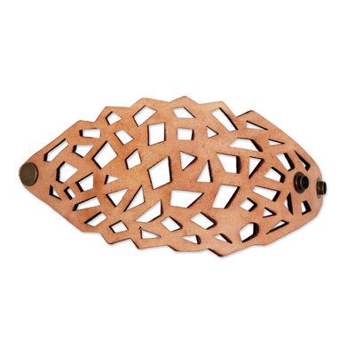 Leather wristband bracelet, 'Brazilian Geometry in Caramel' - Geometric Leather Wristband Bracelet in Caramel from Brazil