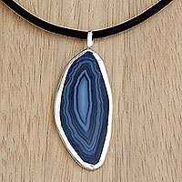 Agate pendant necklace, 'Blue Lake'