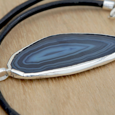 Agate pendant necklace, 'Blue Lake' - Brazilian Blue Agate Pendant Necklace