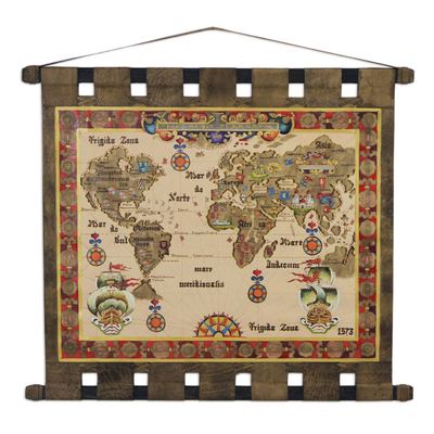 Leather wall hanging, 'Global Cartography' - Handcrafted Leather Wall Hanging of a Map from Brazil
