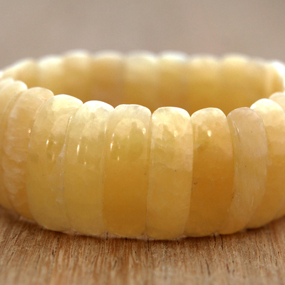 Calcite beaded stretch bracelet, 'Elegant Sun' - Yellow Calcite Beaded Stretch Bracelet from Brazil