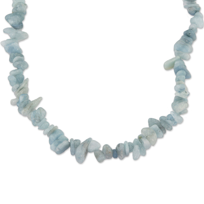 Aquamarine beaded long necklace, 'Aqua Infatuation' - Natural Aquamarine Beaded Necklace from Brazil