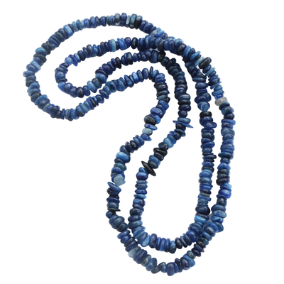 Kyanite beaded long necklace, 'Deep Infatuation' - Natural Blue Kyanite Beaded Long Necklace from Brazil