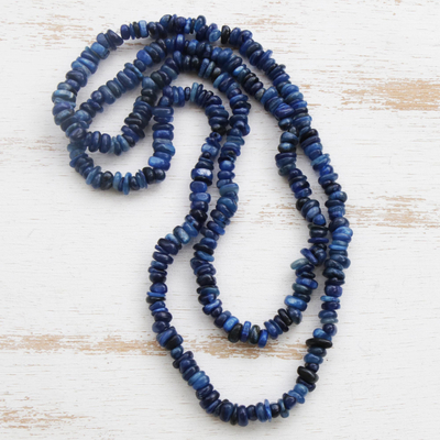 Kyanite beaded long necklace, 'Deep Infatuation' - Natural Blue Kyanite Beaded Long Necklace from Brazil
