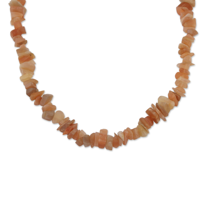 Moonstone beaded long necklace, 'Earthen Infatuation' - Natural Moonstone Beaded Necklace from Brazil