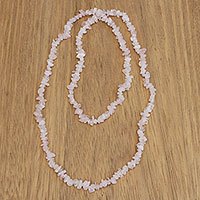 Rose quartz beaded long necklace, 'Pink Infatuation' - Natural Pink Rose Quartz Beaded Necklace from Brazil