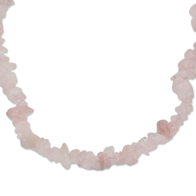 Rose quartz beaded long necklace, 'Pink Infatuation' - Natural Pink Rose Quartz Beaded Necklace from Brazil
