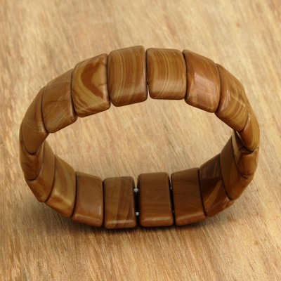 Jasper beaded stretch bracelet, 'Darling Earth' - Natural Jasper Beaded Stretch Bracelet from Brazil
