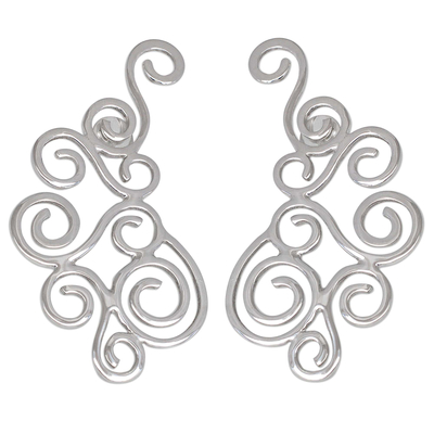 Pendientes colgantes de plata - Aretes colgantes de plata con motivo de espiral hechos a mano en Brasil