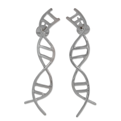 Silbertropfen-Ohrringe, 'Glänzende DNA - DNA-förmige Tropfenohrringe aus Silber aus Brasilien