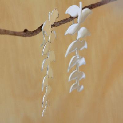 Silver drop earrings, 'Heliconia Leaves' - Leafy Silver Drop Earrings Crafted in Brazil