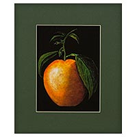Impresión giclée en cartulina, 'Orange' - Impresión giclée firmada con tema de frutas hiperrealistas en papel