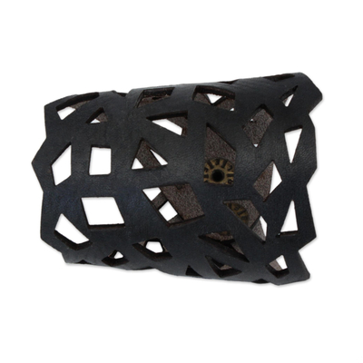 Armband aus Leder - Geometrisches Lederarmband in Schwarz aus Brasilien