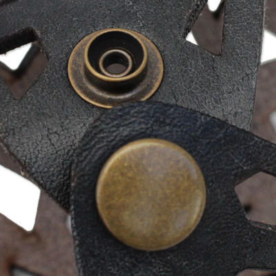 Pulsera de pulsera de cuero - Brazalete de pulsera de cuero geométrico en negro de Brasil