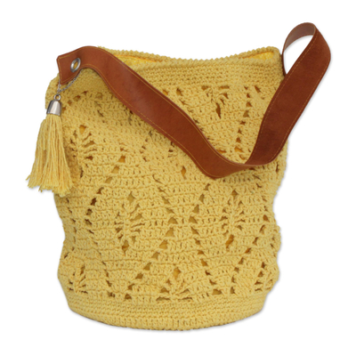 Crocheted Cotton Bucket Bag in Daffodil from Brazil