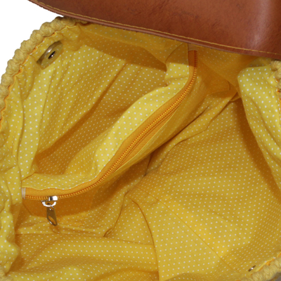 Cotton bucket bag, 'Diamond Crochet in Daffodil' - Crocheted Cotton Bucket Bag in Daffodil from Brazil
