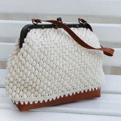Cotton shoulder bag, 'Ivory Aura' - Crocheted Cotton Shoulder Bag in Ivory from Brazil