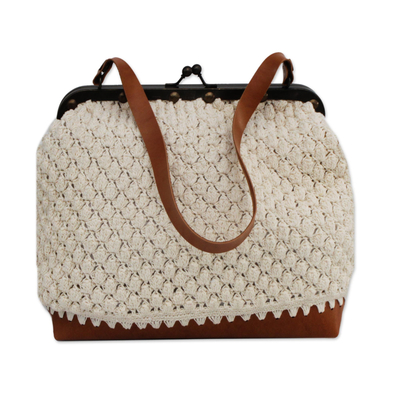 Crocheted Cotton Shoulder Bag in Ivory from Brazil