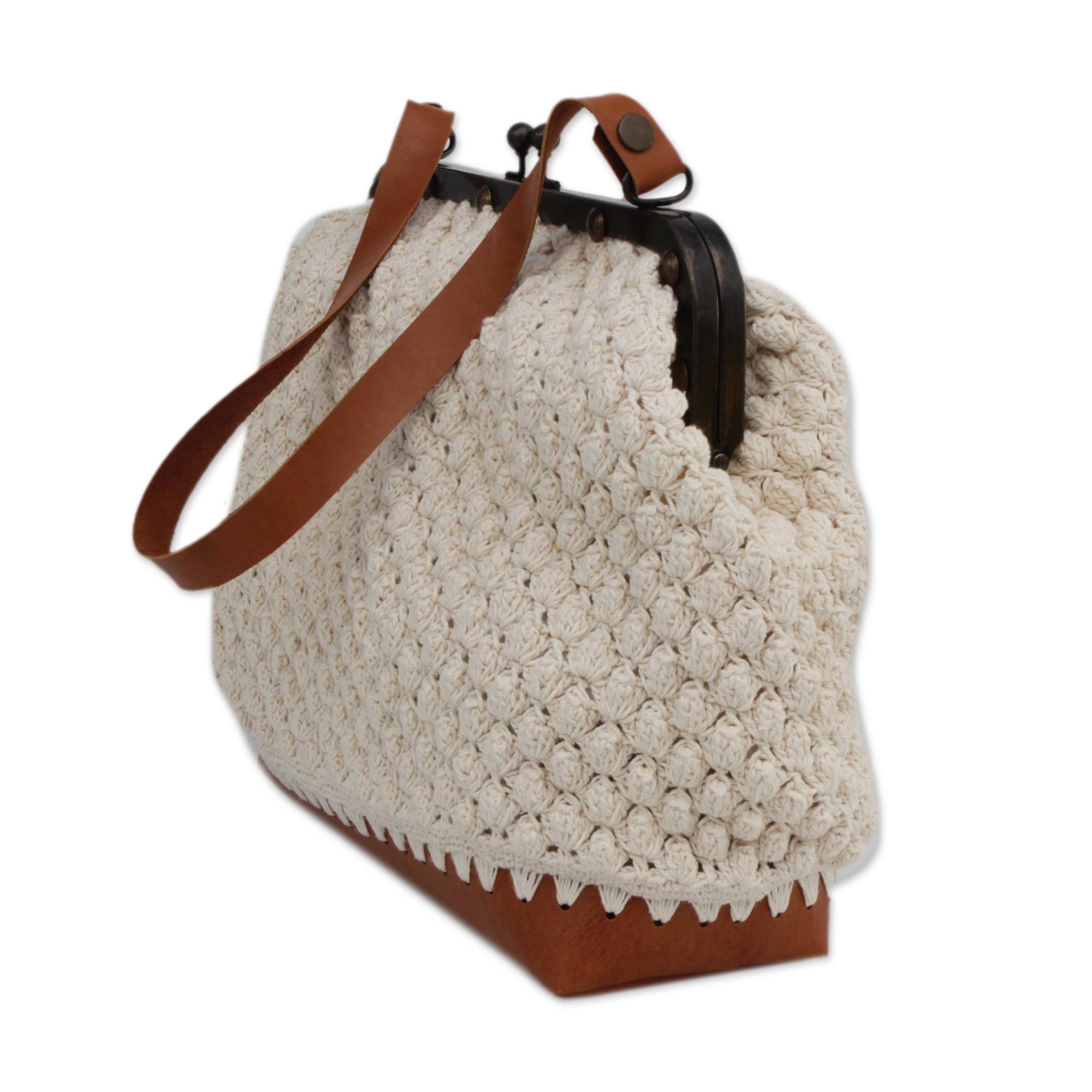 Crocheted Cotton Shoulder Bag in Ivory from Brazil Ivory Aura NOVICA
