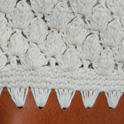 Bolso bandolera de algodón - Bolso de hombro de algodón de ganchillo en marfil de Brasil