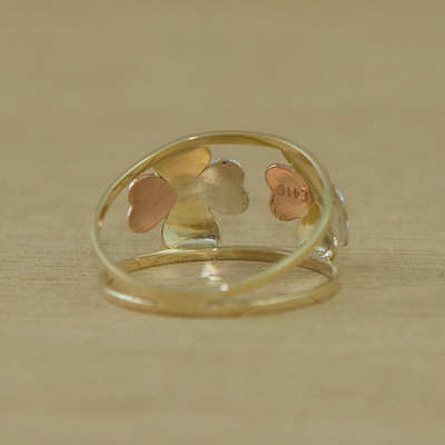 Gold cocktail ring, 'Good Luck Leaves' - 10k Gold Four-Leaf Clover Cocktail Ring from Brazil