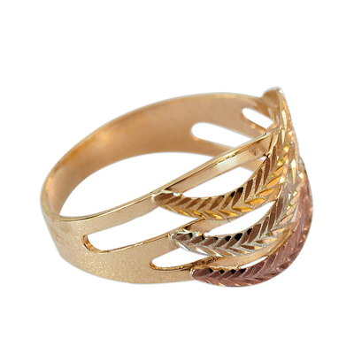 Gold cocktail ring, 'Tricolor Waves' - 10k Gold Wave Motif Cocktail Ring from Brazil
